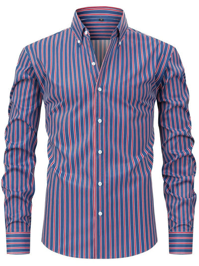 Men's Full Size Striped Button-Down Shirt Plus Size - Ebony's Shopping