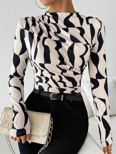 Printed Long Sleeve Blouse - Ebony's Shopping