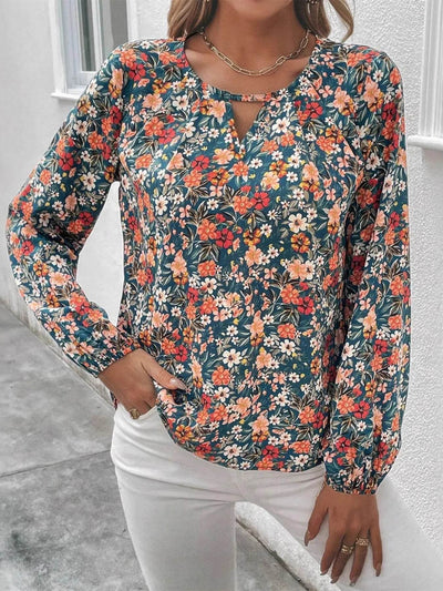 Floral Print Long Sleeve Blouse - Ebony's Shopping