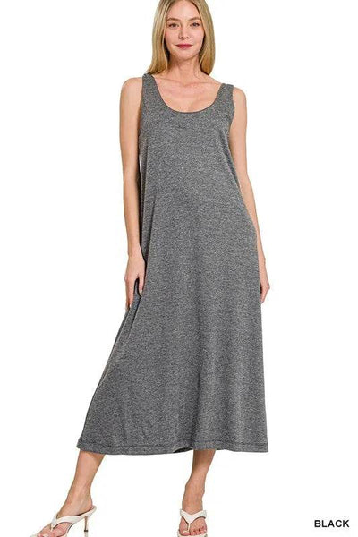 Zenana French Terry Twisted Strap Midi Dress - Ebony's Shopping