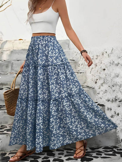 Tiered Floral Maxi Skirt - Ebony's Shopping