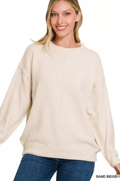 Zenana Melange Front Seam Round-Neck Sweater - Ebony's Shopping