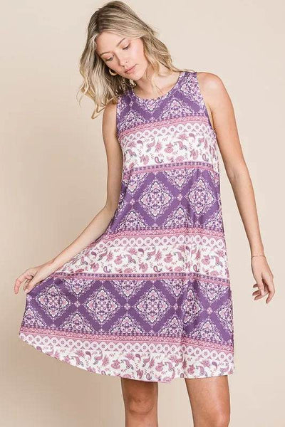 BOMBOM Bohemian Print Sleeveless Dress - Ebony's Shopping