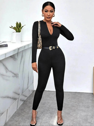 Long Sleeve Bodycon Jumpsuit - Ebony's Shopping
