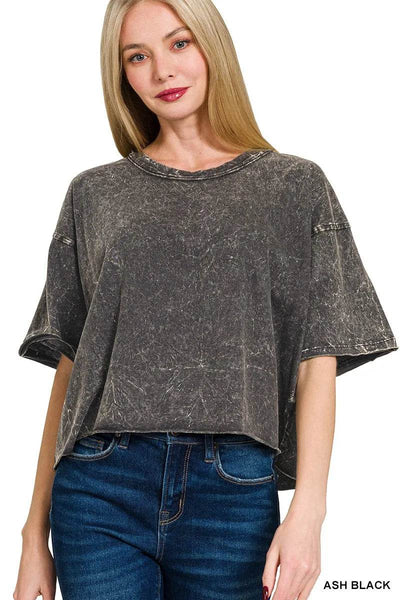 Zenana Acid Crinkle-Washed Oversized T-Shirt - Ebony's Shopping