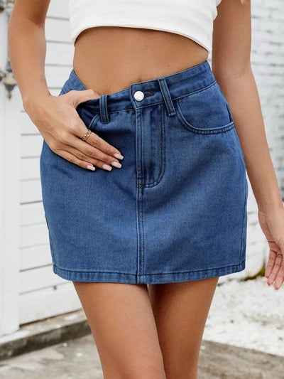 Solid Mini Denim Skirt - Ebony's Shopping