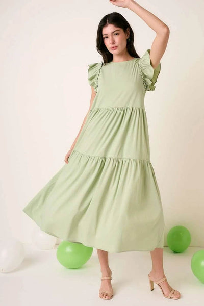Mittoshop Ruffle Short Sleeve Tiered Maxi Dress - Ebony's Shopping