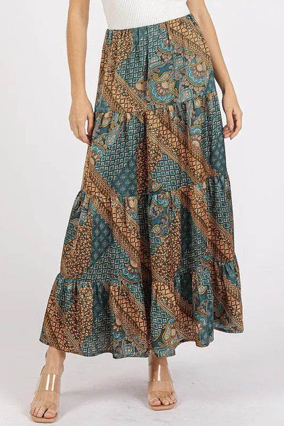 Mittoshop Paisley Patchwork Print Satin Maxi Skirt - Ebony's Shopping