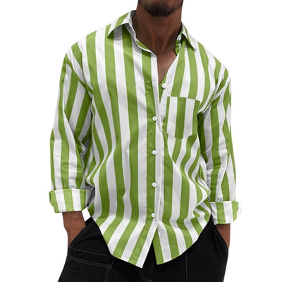 Men's Striped Button-Down Long Sleeve Shirt - Ebony's Shopping