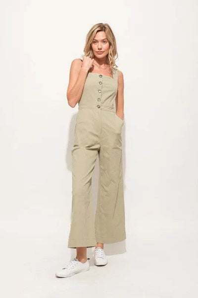 And The Why Square Neck Button Down Cropped Wide Leg Jumpsuit - Ebony's Shopping