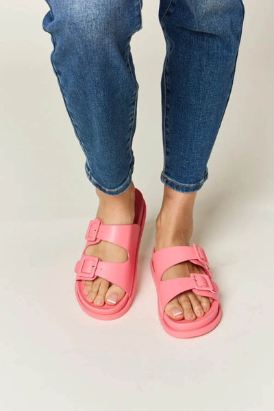Legend Double Buckle Open Toe Sandals - Ebony's Shopping