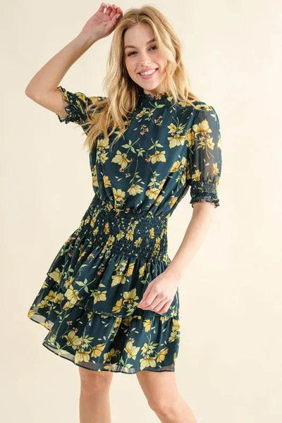 And The Why Floral Print Smocked Waist Mini Dress - Ebony's Shopping
