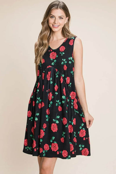 BOMBOM Floral Ruched Tank Dress - Ebony's Shopping