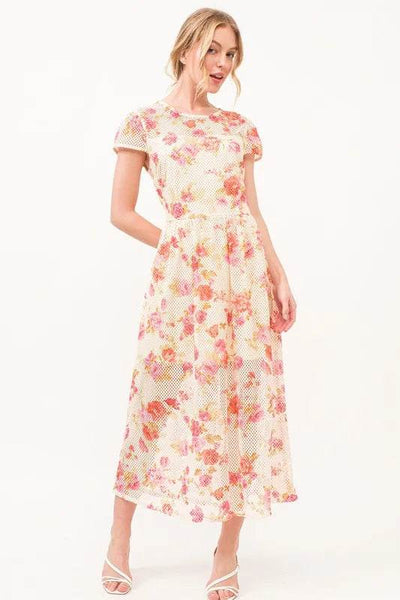 And The Why Fish-Net Floral Printed Midi Dress - Ebony's Shopping