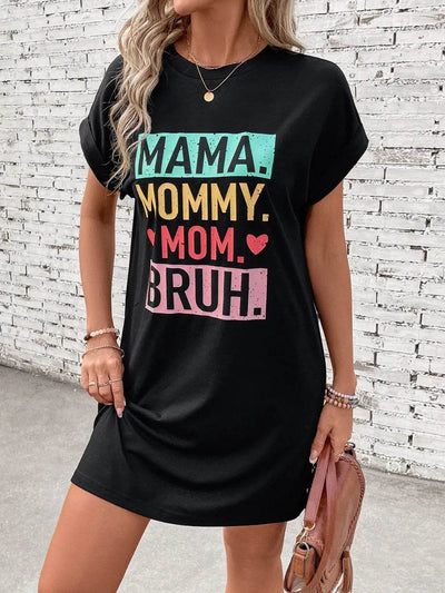 Letter Graphic Short Sleeve Mini Tee Dress - Ebony's Shopping