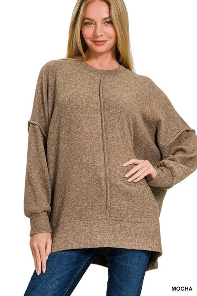 Zenana Brushed Melange Hacci Oversized Sweater - Ebony's Shopping