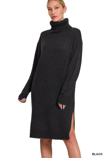 Zenana Turtle Neck Long Sleeve Midi Sweater Dress - Ebony's Shopping