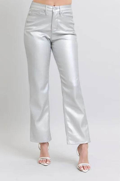 Judy Blue Full Size High Waist Silver Faux Leather Pants Plus Size - Ebony's Shopping