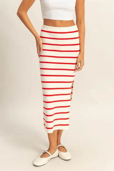HYFVE Side Slit Striped Bodycon Sweater Skirt - Ebony's Shopping
