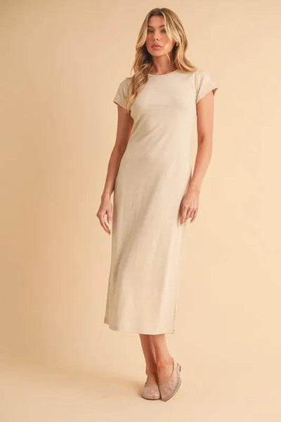 Aemi+Co Short Sleeve Midi Tee Dress - Ebony's Shopping