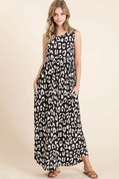 BOMBOM Leopard Maxi Dress with Pockets - Ebony's Shopping