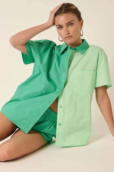 Mittoshop Color Block Short Sleeve Shirt and Shorts Set - Ebony's Shopping