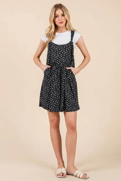 BOMBOM Floral Print Overalls with Pockets - Ebony's Shopping