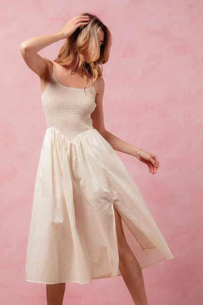 SO ME Smocked Sleeveless Casual Everyday Dress With Slit - Ebony's Shopping