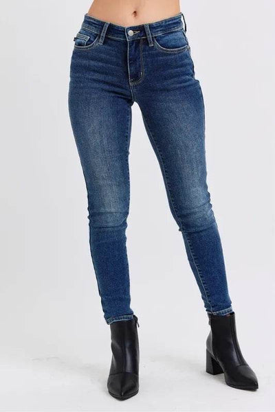 Judy Blue Full Size Run Mid-Rise Waist Skinny Jeans with Thermal Lining - Ebony's Shopping