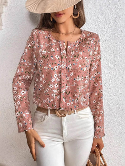 Floral Print Long Sleeve Blouse - Ebony's Shopping