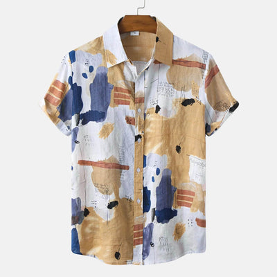 Men's Plus Size Abstract Print Short Sleeve Button-Up Shirt - Ebony's Shopping