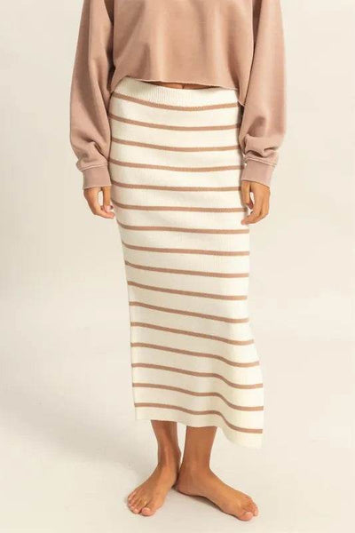 HYFVE Side Slit Striped Bodycon Sweater Skirt - Ebony's Shopping
