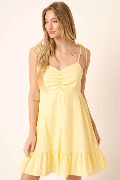 Mittoshop Ruched Detail Spaghetti Tie Mini Dress - Ebony's Shopping