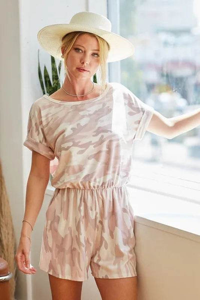 BiBi Camo Print French Terry Romper with Side Pockets - Ebony's Shopping
