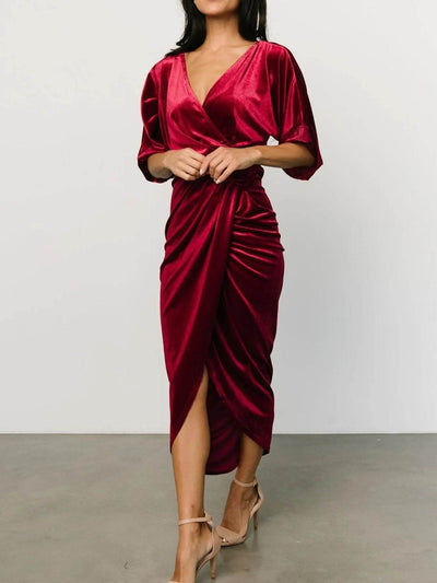 Ruched Surplice Half Sleeve Dress - Ebony's Shopping