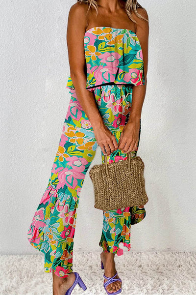 Ruffled Printed Tube Jumpsuit - Ebony's Shopping