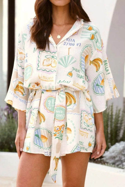 Printed 3/4 Sleeve Romper - Ebony's Shopping