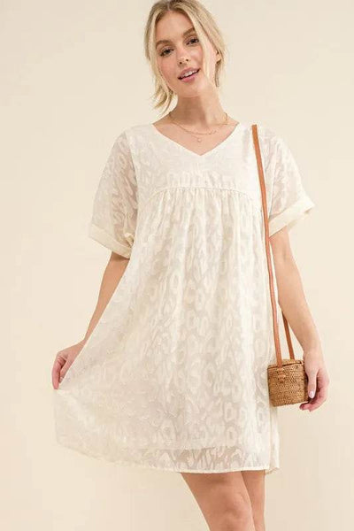 And The Why Woven Leopard Baby Doll Roll-Sleeve Casual Dress - Ebony's Shopping