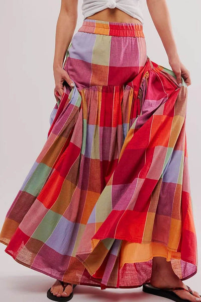 Color Block Elastic Waist Maxi Skirt - Ebony's Shopping