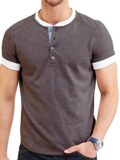 Men's Contrast Trim Henley Top - Ebony's Shopping