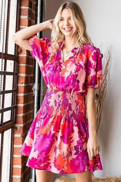 First Love Floral Short Sleeve Smocked Mini Dress - Ebony's Shopping