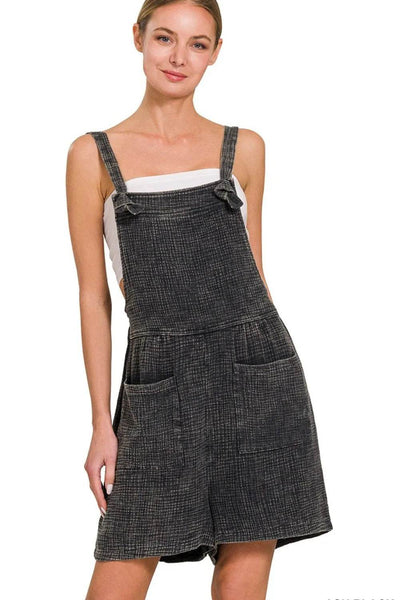 Zenana Woven Double Gauze Acid Washed Romper - Ebony's Shopping
