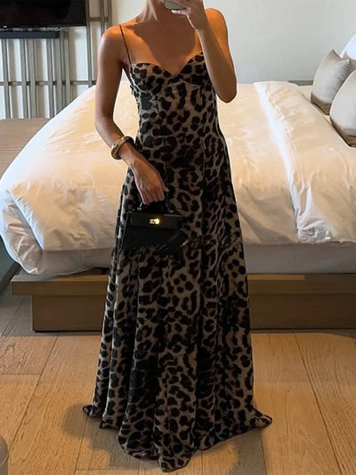 Leopard Print Sweetheart Neck Maxi Cami Dress - Ebony's Shopping