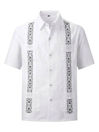 Men's Full Size Classic Embroidered Cuban Collar Shirt Plus Size - Ebony's Shopping