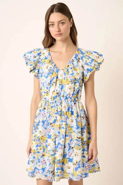 Mittoshop Floral V-Neck Cap Sleeve Mini Dress - Ebony's Shopping
