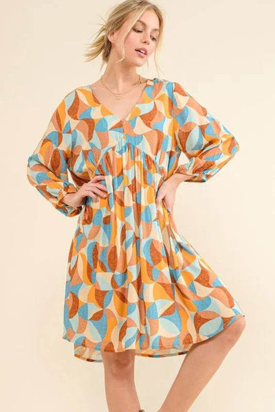 And The Why Printed Open Back Puff Sleeve Casual Dress - Ebony's Shopping