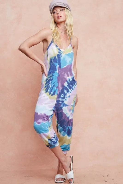 BiBi Tie Dye Knit Mid-length Casual Jumpsuit - Ebony's Shopping
