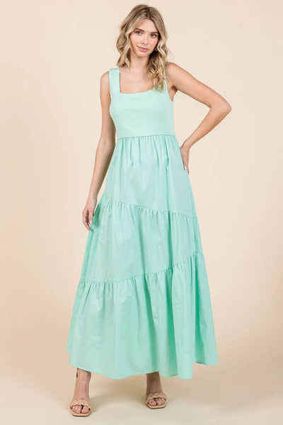 Mittoshop Mix Media Square Neck Maxi Dress - Ebony's Shopping