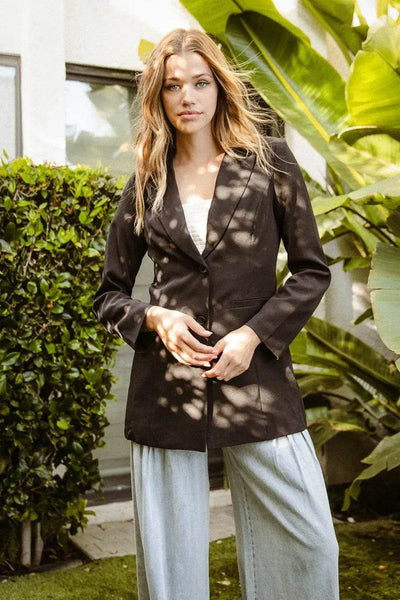BiBi Single Brested Peaked Lapel Blazer - Ebony's Shopping