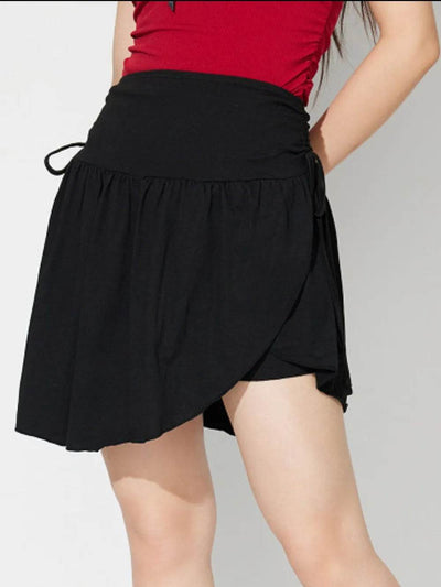Side Tie Asymmetric Hem Mini Skirt - Ebony's Shopping